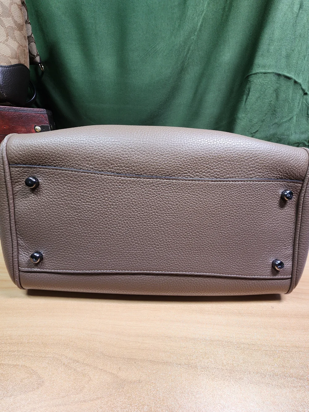 COACH Pebbled Leather Satchel Handbag in Taupe
